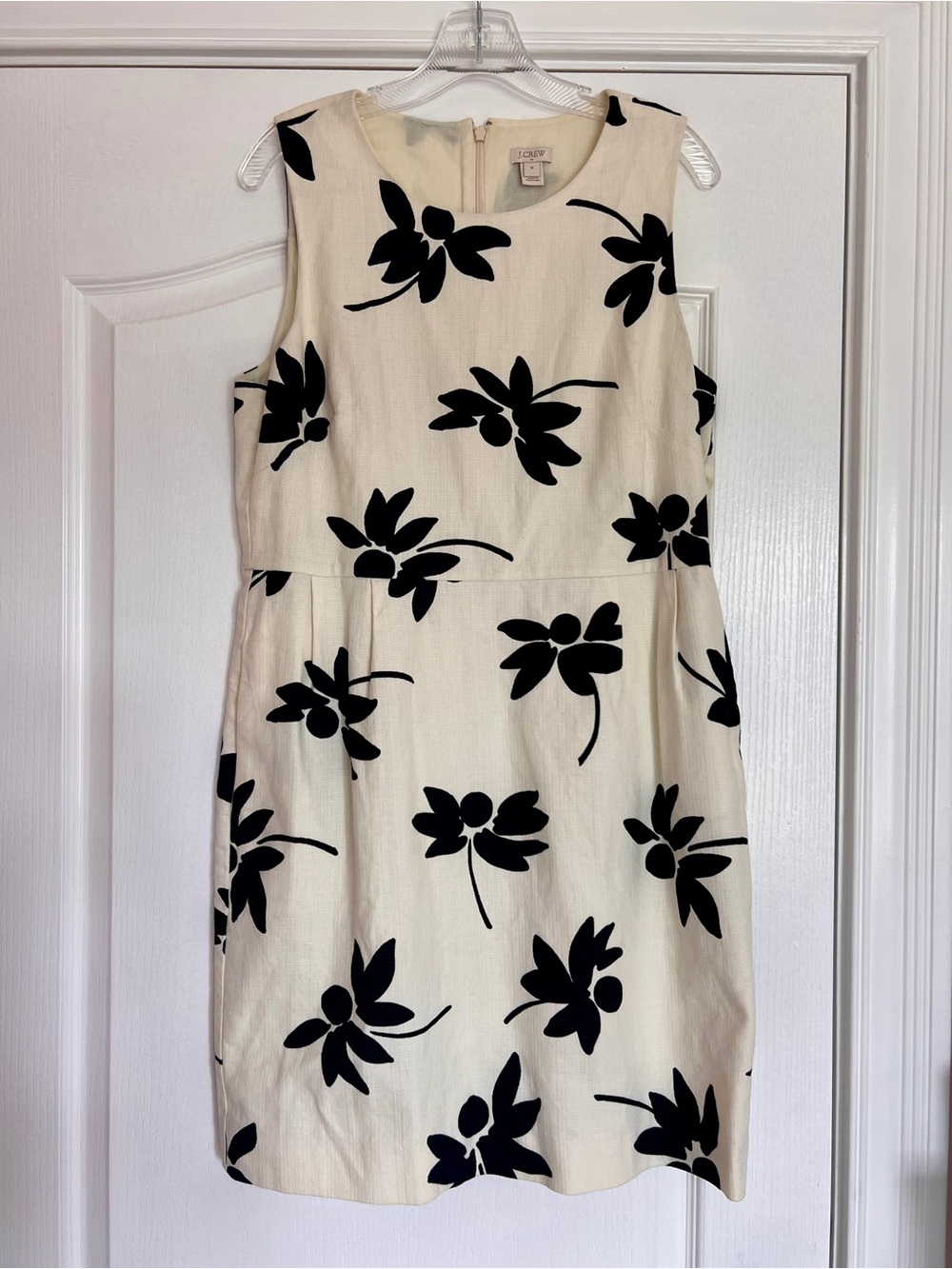 J. Crew Cream Dress with Black Floral Print